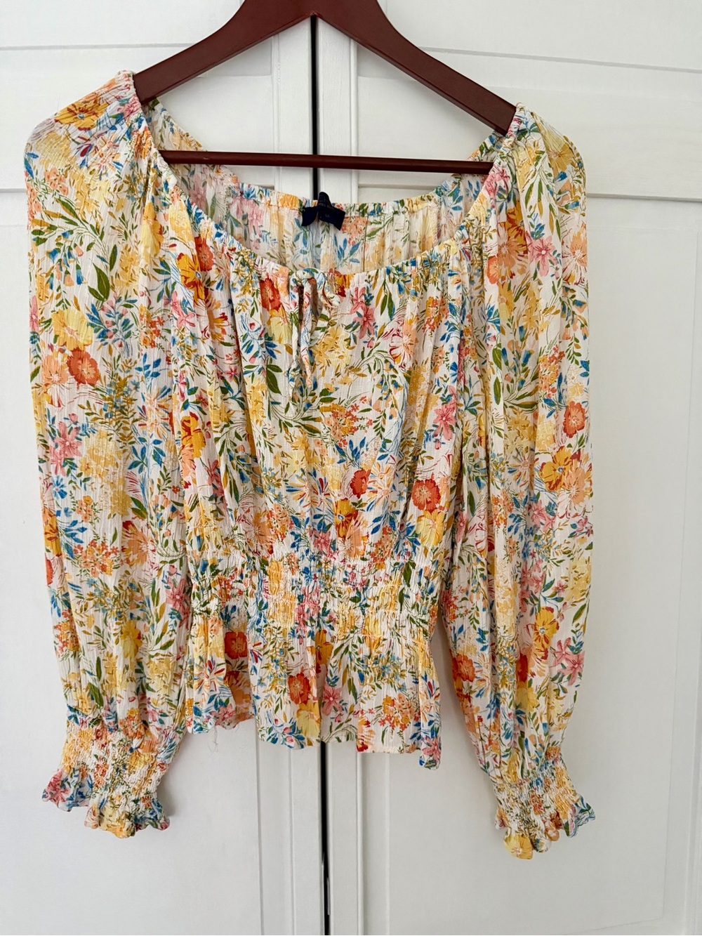 RACHEL Rachel Roy Yellow Multi Floral Smocked Peplum Blouse